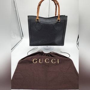 Gucci Diana Bamboo Handle Leather Vintage Tote + Gucci Dust Bag & Shopping Bag